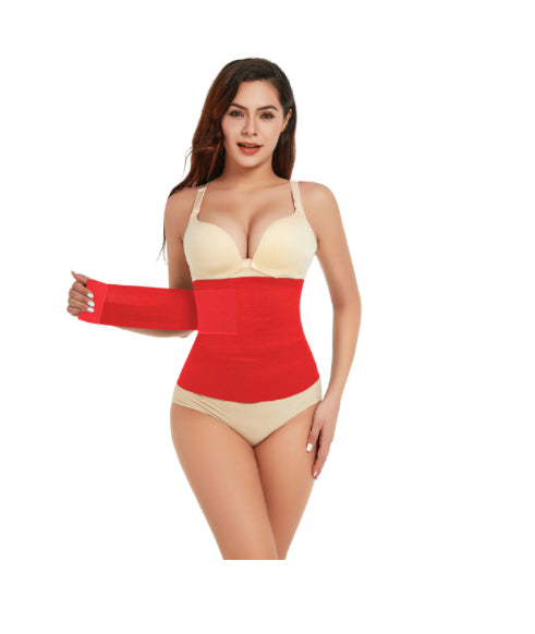 Postpartum Belly Wrap – Adjustable Red Waist Trainer for Recovery, Tummy Control & Support